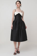 Bow-Detail Taffeta Midi Dress in Black Avalabel