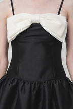 Bow-Detail Taffeta Midi Dress in Black Avalabel