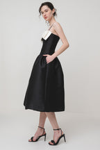 Bow-Detail Taffeta Midi Dress in Black Avalabel