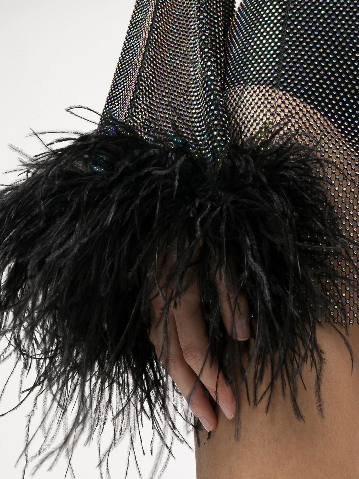 RIYA | Rhinestone Mesh Glitter Feather Dress