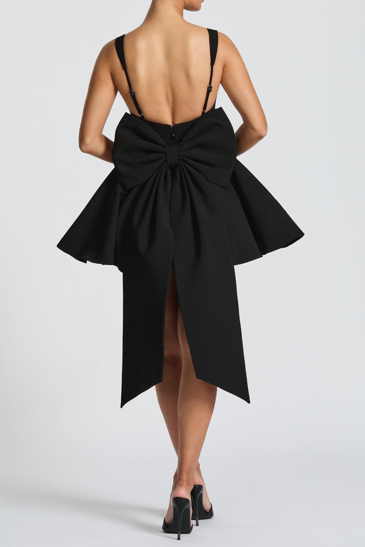 Kristin Back Bow Embellished Mini Dress in Black Avalabel