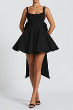 Kristin Back Bow Embellished Mini Dress in Black Avalabel