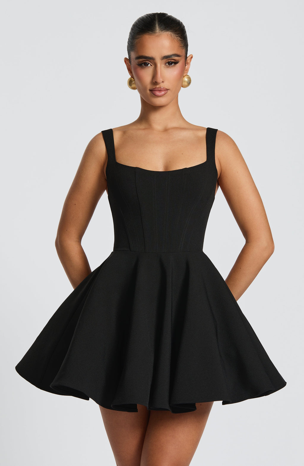 Kristin Back Bow Embellished Mini Dress in Black Avalabel