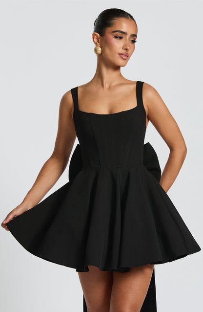 Kristin Back Bow Embellished Mini Dress in Black