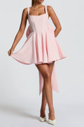 Kristin Back Bow Embellished Mini Dress in Blush Avalabel