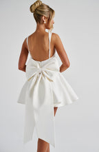 Kristin Back Bow Embellished Mini Dress in Ivory Avalabel