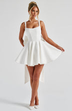 Kristin Back Bow Embellished Mini Dress in Ivory Avalabel