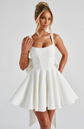 Kristin Back Bow Embellished Mini Dress in Ivory Avalabel