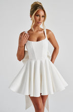Kristin Back Bow Embellished Mini Dress in Ivory Avalabel