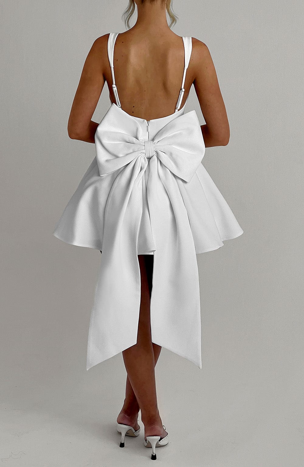 Kristin Back Bow Embellished Mini Dress in Ivory Avalabel