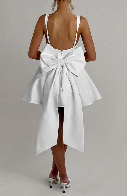 Kristin Back Bow Embellished Mini Dress in Ivory
