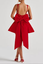 Kristin Back Bow Embellished Mini Dress in Red Avalabel
