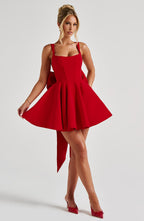 Kristin Back Bow Embellished Mini Dress in Red Avalabel