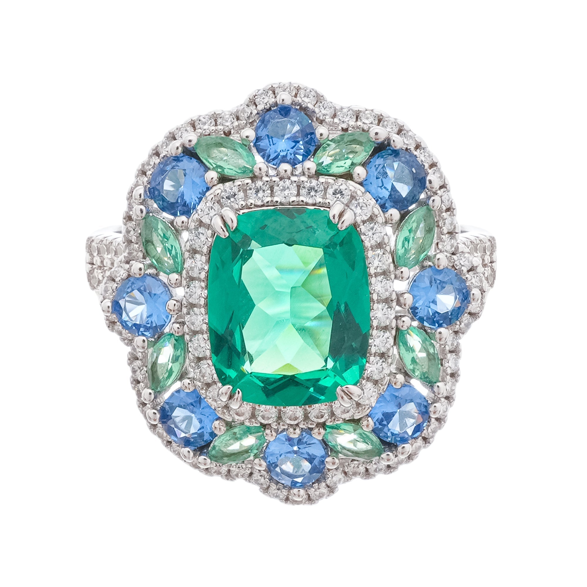 Clémence Green Emerald Cut Gemstone Sterling Silver Ring Avalabel