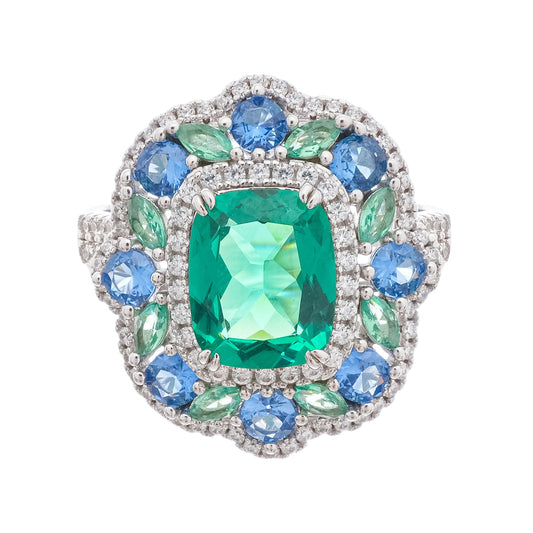 Clémence Green Emerald Cut Gemstone Sterling Silver Ring