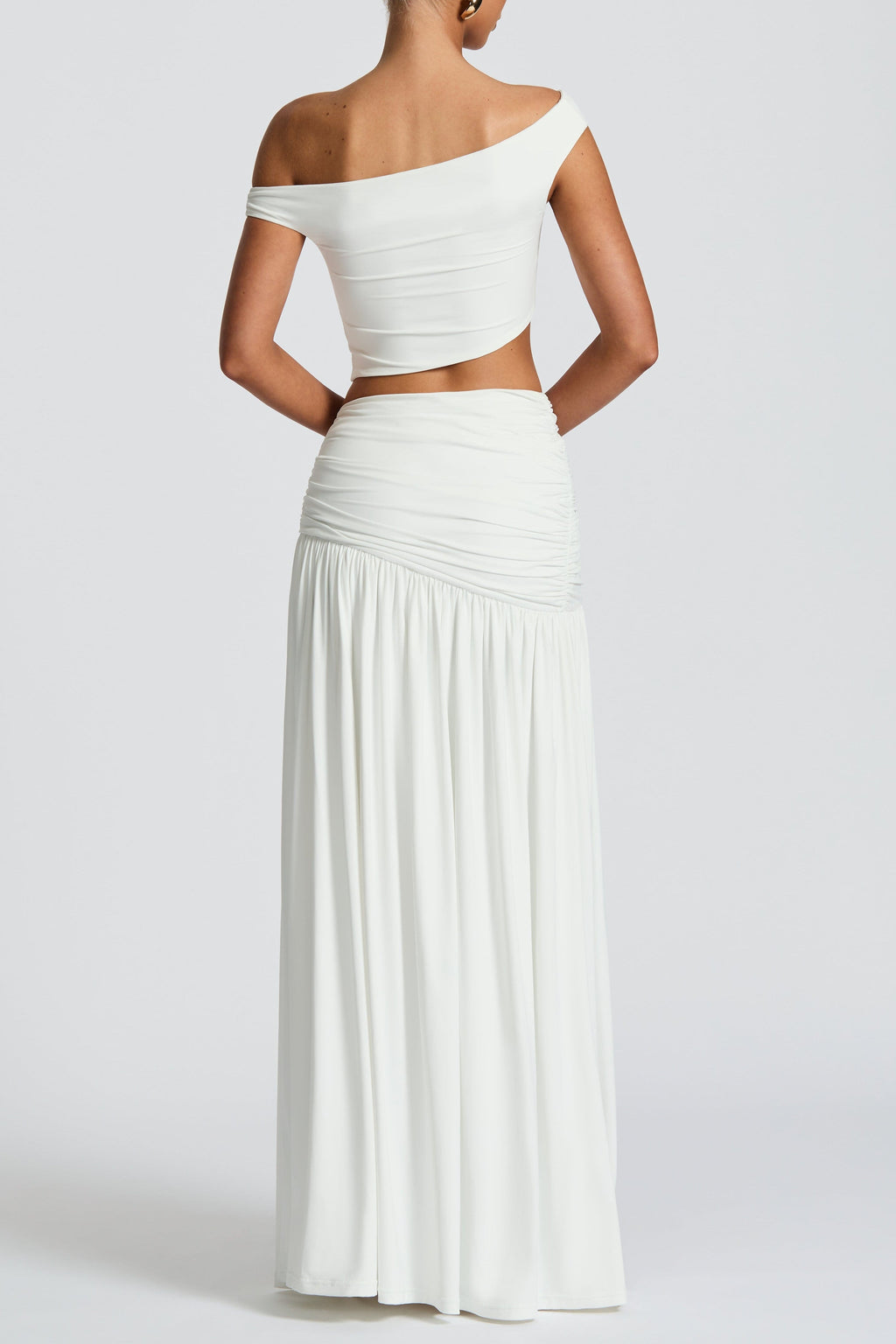 Saira Pleated High Slit Maxi Skirt - White Avalabel