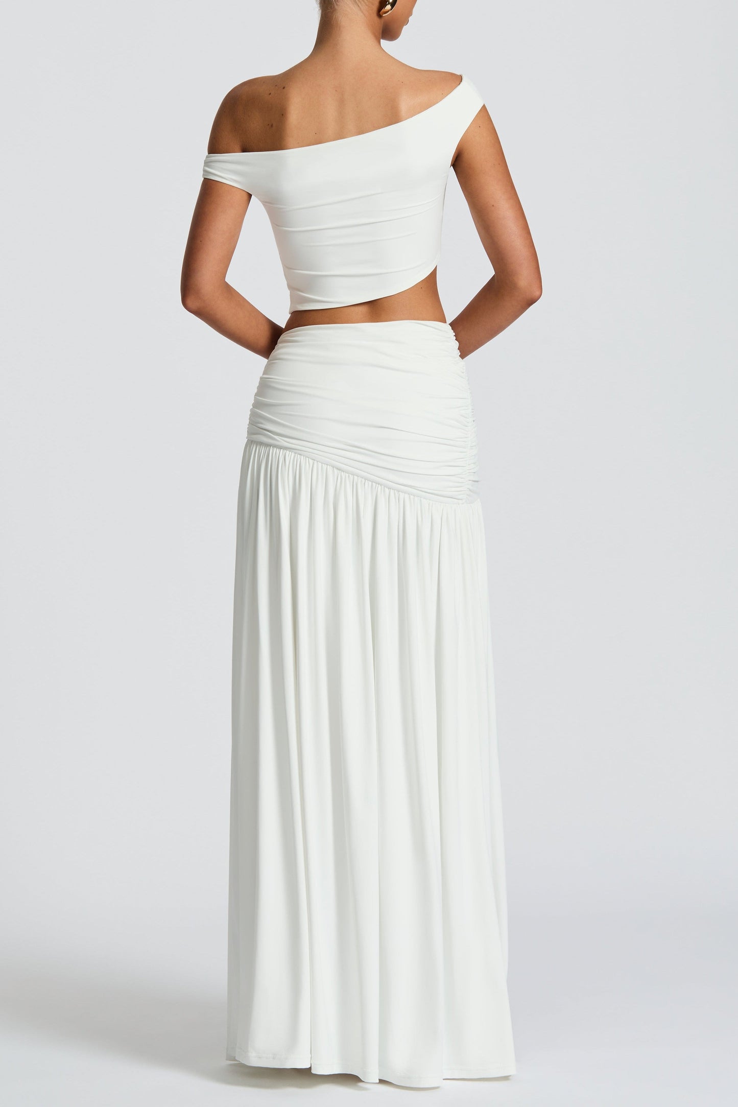 Saira Pleated High Slit Maxi Skirt - White