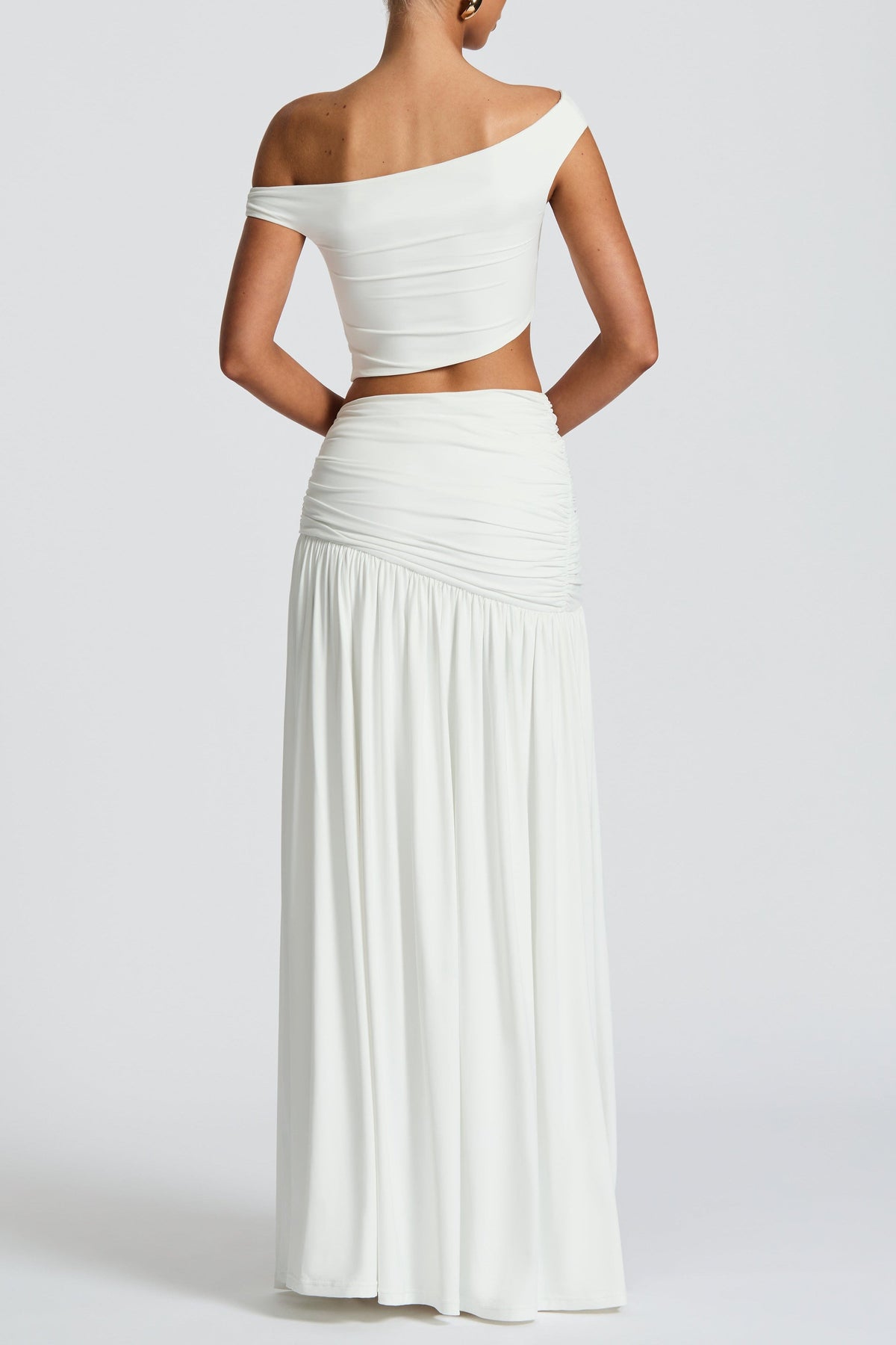 Saira Pleated High Slit Maxi Skirt - White Avalabel