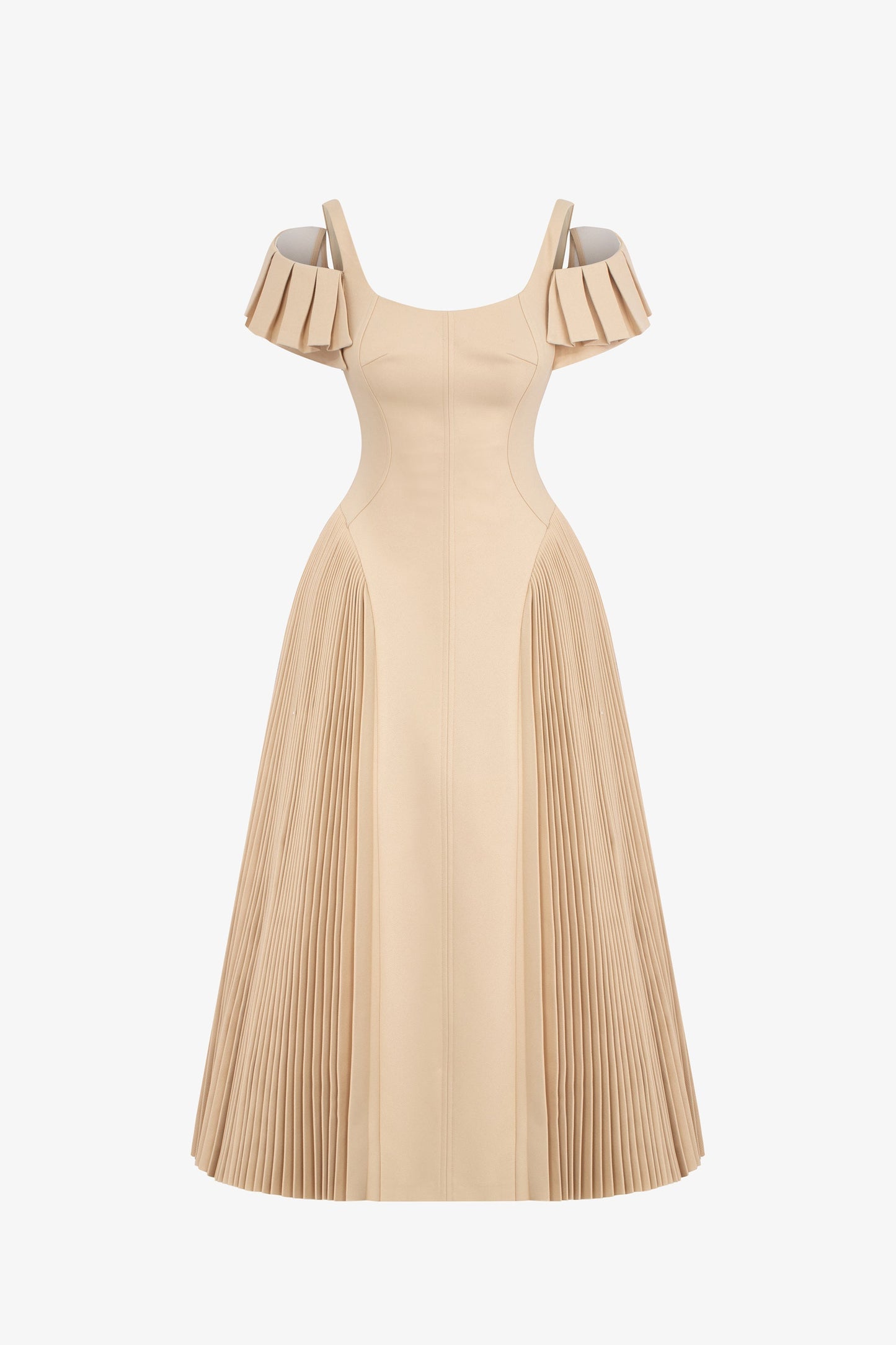 Mandy Khaki Sapphi Off-shoulder Midi Dress
