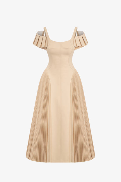 Mandy Khaki Sapphi Off-shoulder Midi Dress