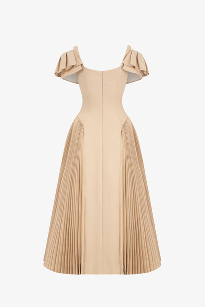 Mandy Khaki Sapphi Off-shoulder Midi Dress