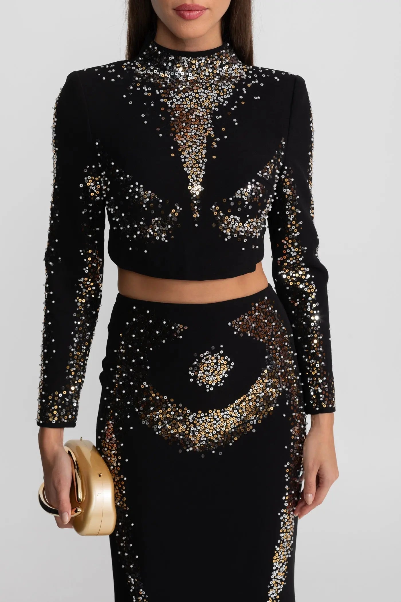 rosalind Embellished Co-Ord Set with Silver and Gold Sequin Detailing - Black Avalabel
