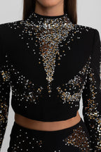 rosalind Embellished Co-Ord Set with Silver and Gold Sequin Detailing - Black Avalabel