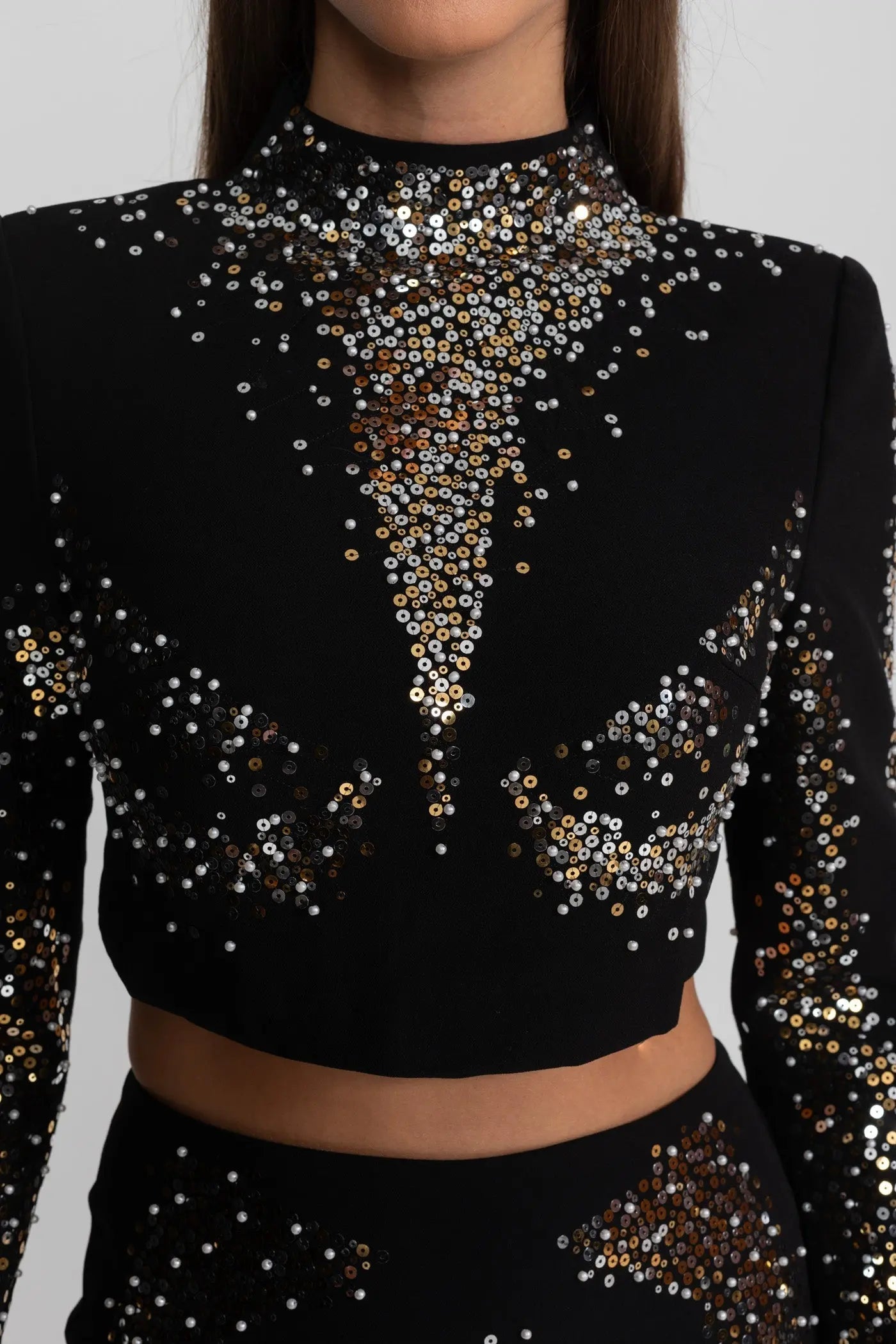 rosalind Embellished Co-Ord Set with Silver and Gold Sequin Detailing - Black Avalabel