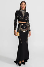 rosalind Embellished Co-Ord Set with Silver and Gold Sequin Detailing - Black Avalabel