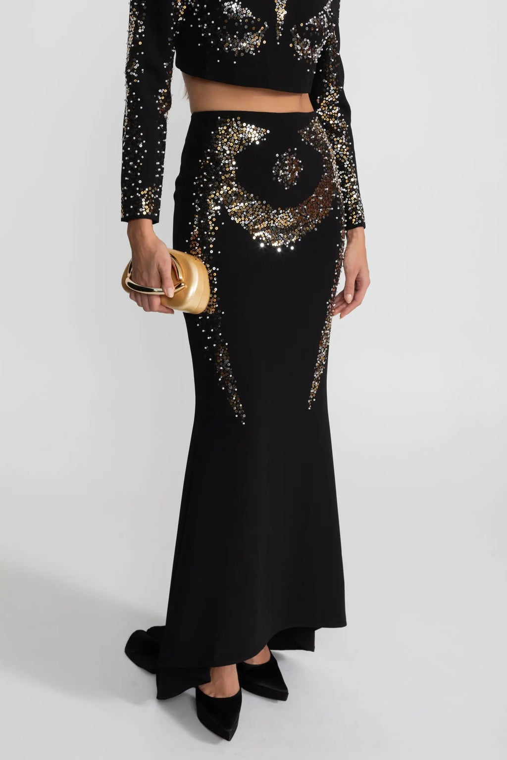 rosalind Embellished Co-Ord Set with Silver and Gold Sequin Detailing - Black Avalabel