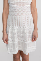 Sleeveless Mini Dress With Scalloped Lace Trim - White Avalabel