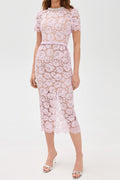 Pink hollow Lace Pearl Midi Dress Soraya