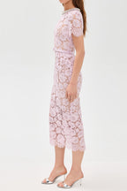 Pink hollow Lace Pearl Midi Dress Soraya