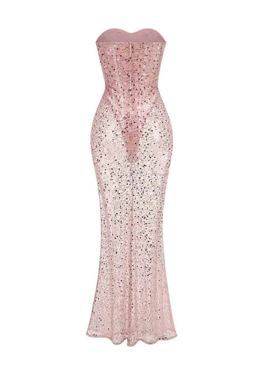 Sequined Pink Maxi Dress Avalabel