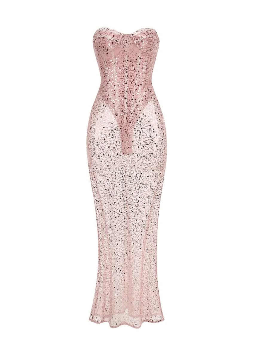 Sequined Pink Maxi Dress Avalabel