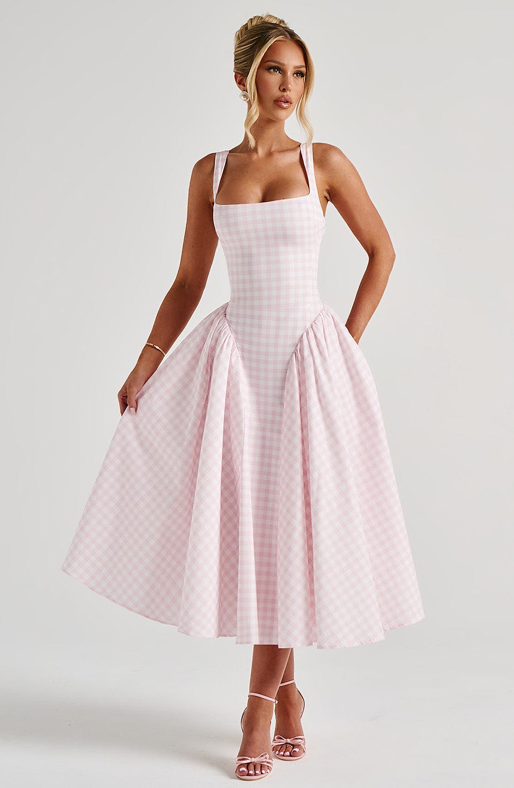 Sherrie Midi Dress - Blush Gingham Avalabel