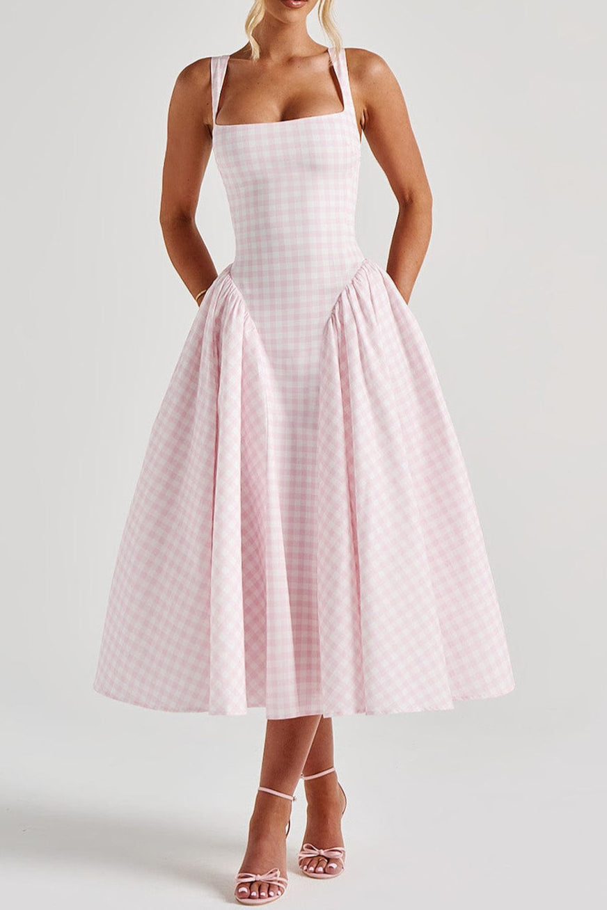 Sherrie Midi Dress - Blush Gingham Avalabel