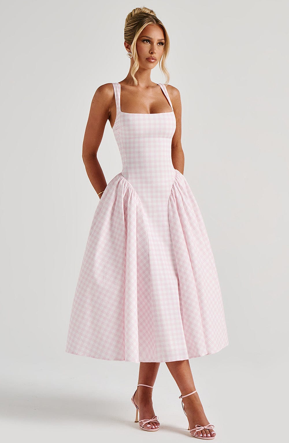 Sherrie Midi Dress - Blush Gingham Avalabel