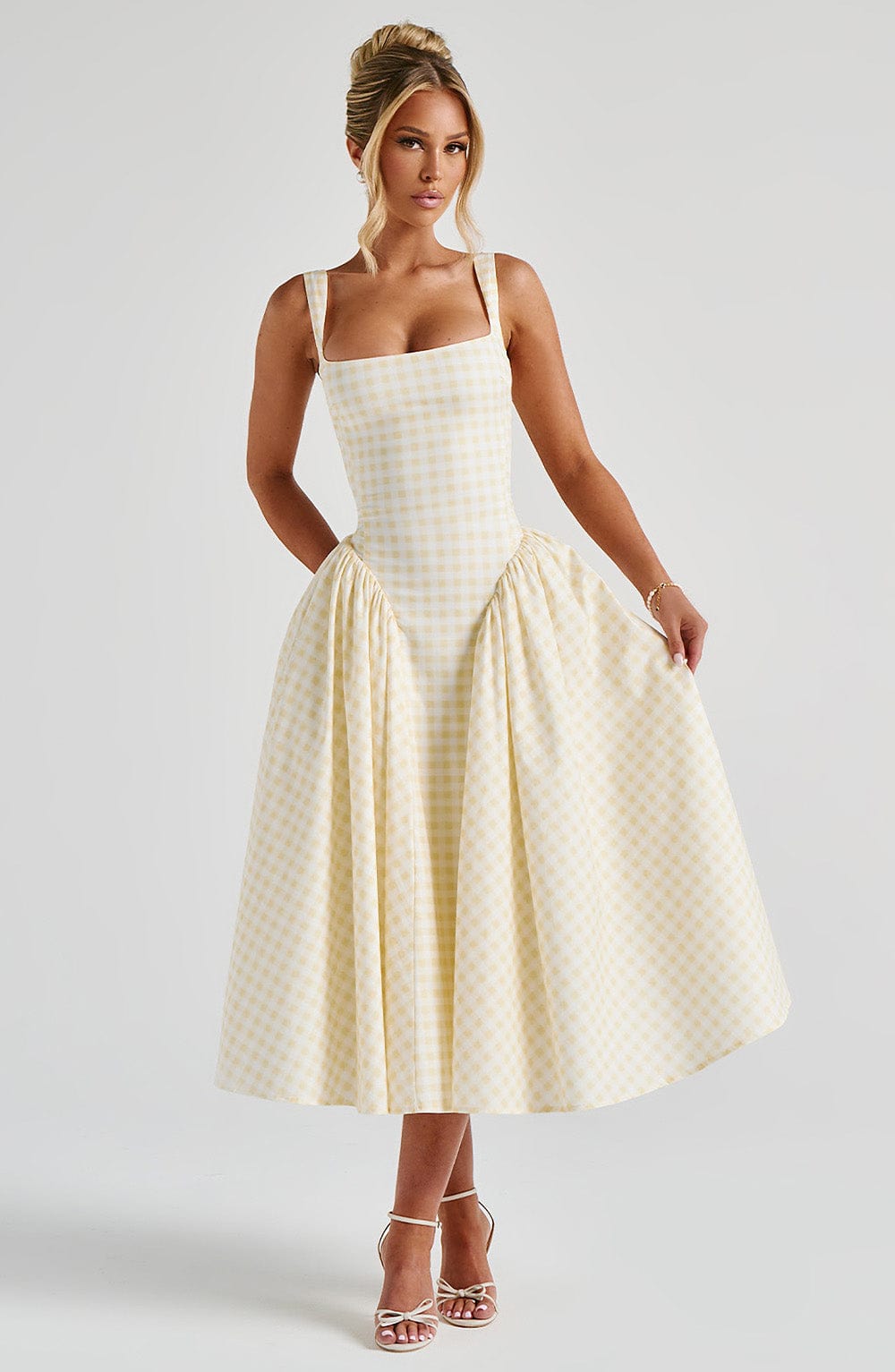Sherrie Midi Dress - Lemon Gingham Avalabel