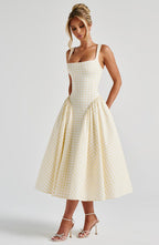 Sherrie Midi Dress - Lemon Gingham Avalabel