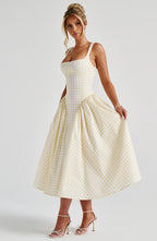 Sherrie Midi Dress - Lemon Gingham Avalabel
