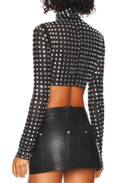METALLIC SEQUIN Mesh top IN BLACK