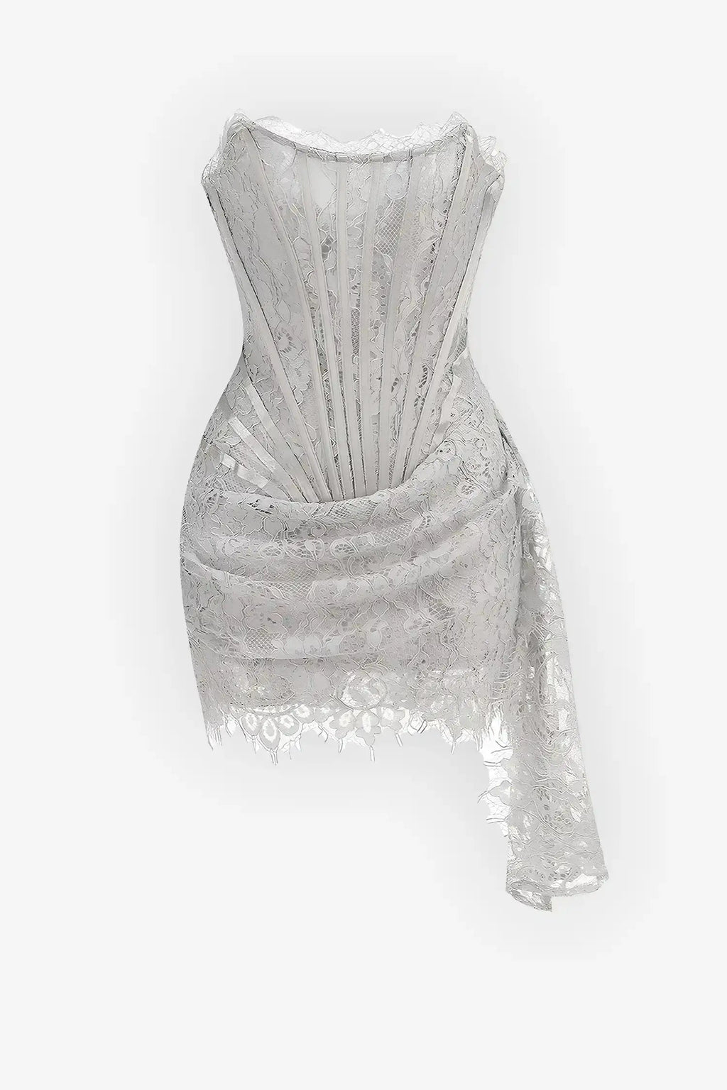 Silver Strapless Lace Corset Mini Dress Avalabel