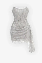 Silver Strapless Lace Corset Mini Dress Avalabel