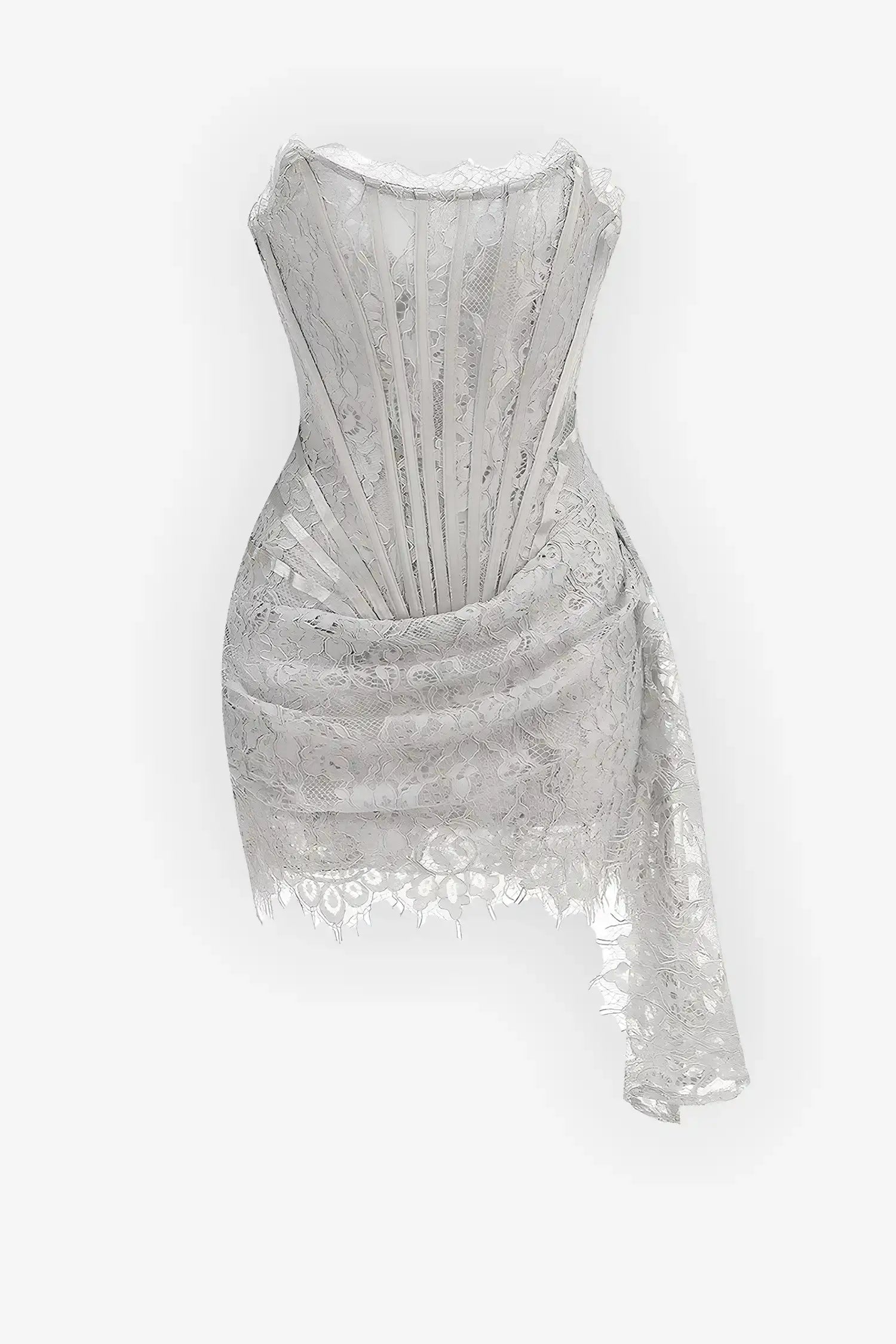 Silver Strapless Lace Corset Mini Dress Avalabel