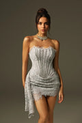 Silver Strapless Lace Corset Mini Dress Avalabel