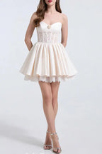 Helen White Flower Strapless Lace Satin Mini Dress Avalabel