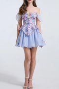 Kelly Floral Print Embroidery Tulle Puffy Mini Dress Avalabel