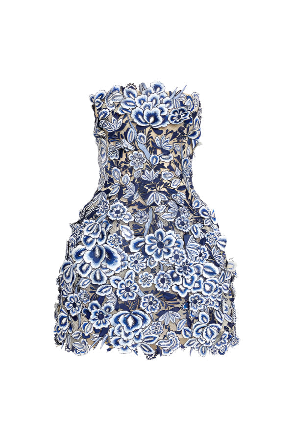Strapless Threadwork Embroidered Mini Dress Avalabel