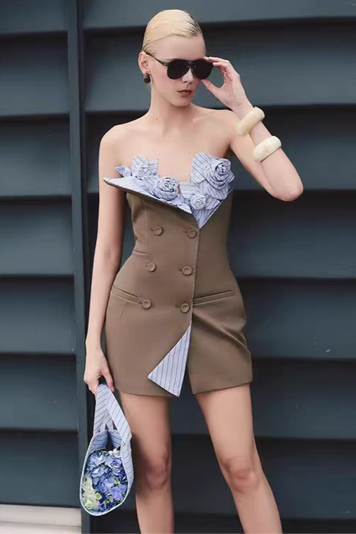 3D Flowers Bustier Mini Dress Avalabel